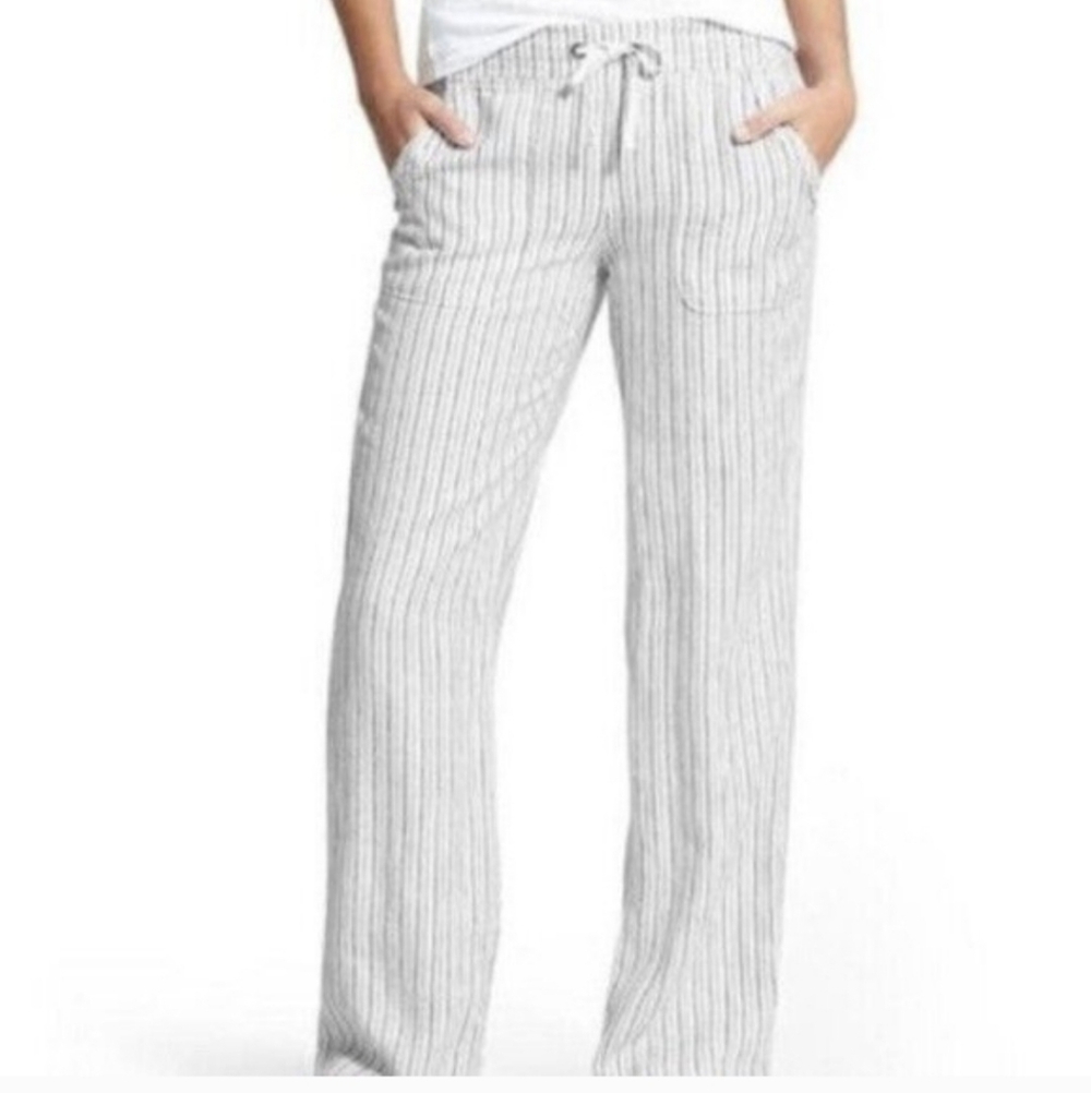 Athleta Linen Wide Leg Pants Grey And White Stripe Size 4